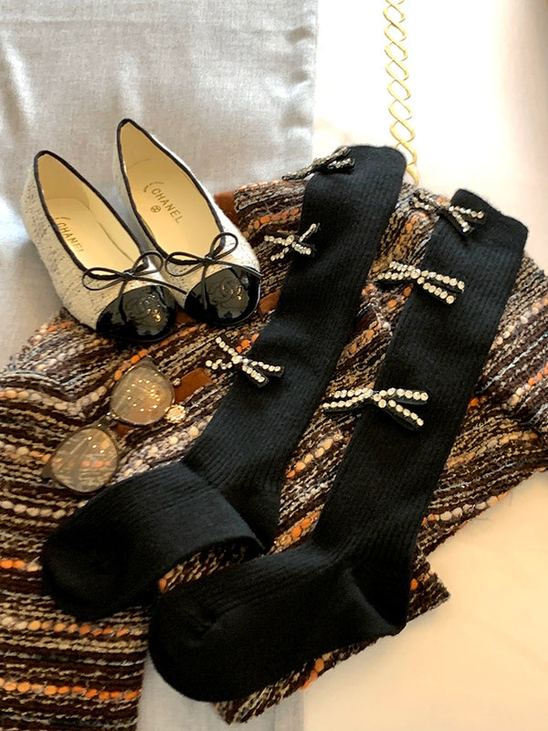 Fashion Black Skinny Flash Diamond Dongdaemun Sweet Medium Long Tube Calf Socks Pressure Legs Socks Stacking Socks