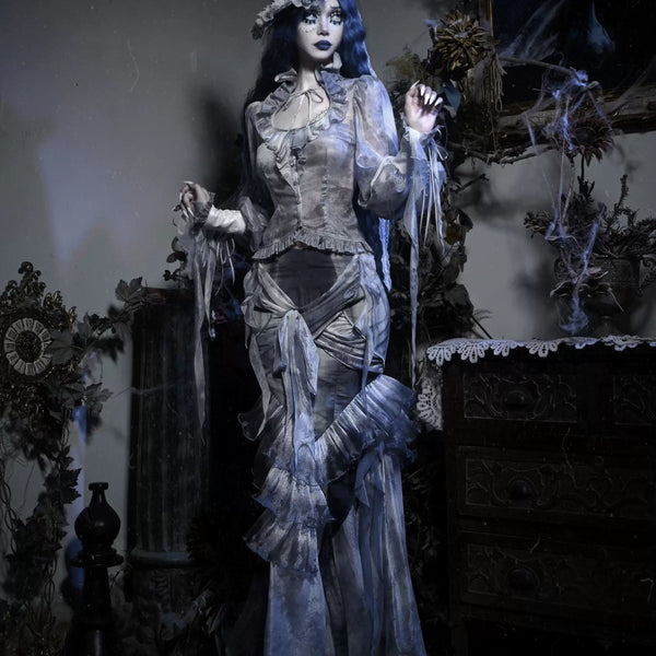 Gothic chiffon tie-dye European old shirt top autumn Christmas