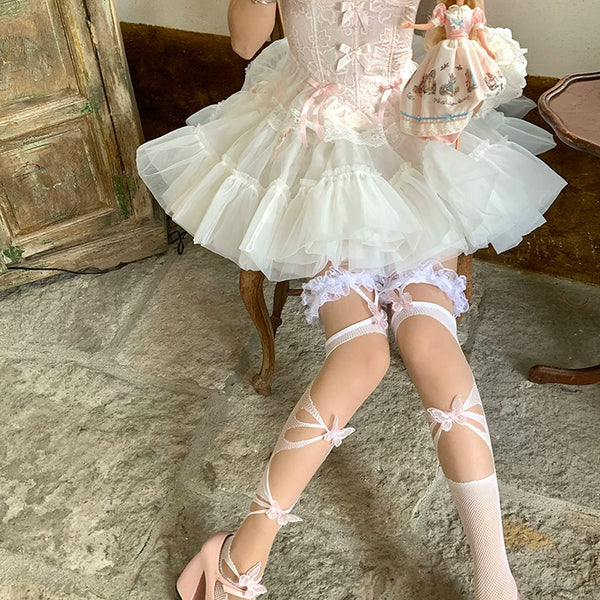 Fashion niche private photo anklet butterfly white lace pattern cute sexy lolita pantyhose