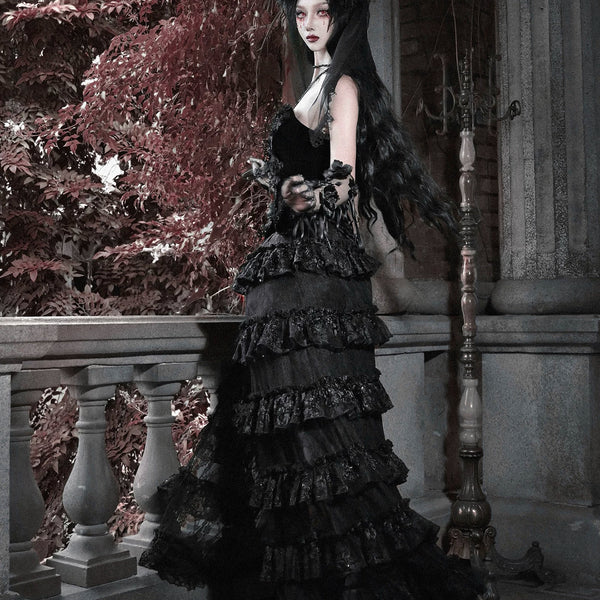 Original gothic tiered train midi skirt - perfect for parties, christmas, and winter events
