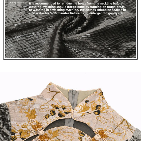 Chinese buckle slim-fitting fishtail long slit cheongsam dress Christmas