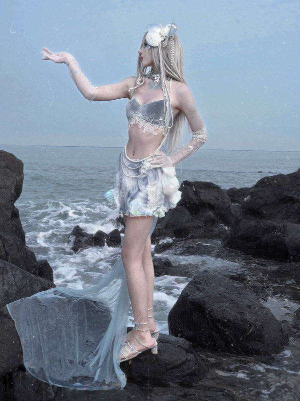 Siren's Call Mermaid Dress Island Vacation Bead Trailing Skirt Christmas