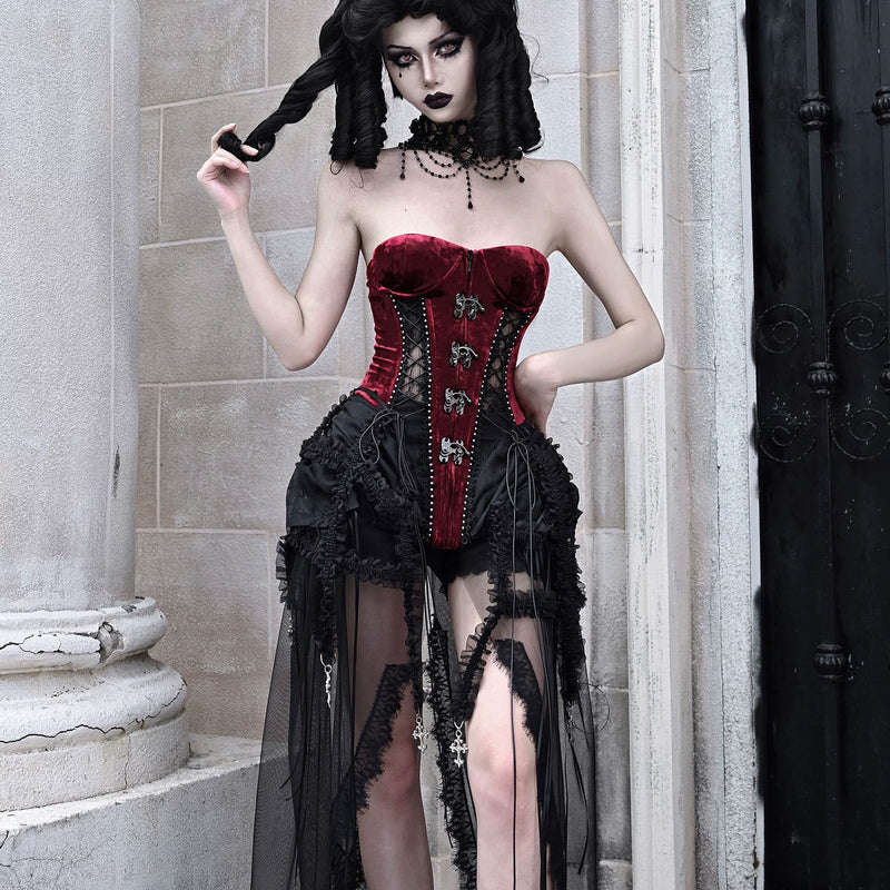 Original ◆ Hell goth heavy industry fishbone strap birdcage corset halloween
