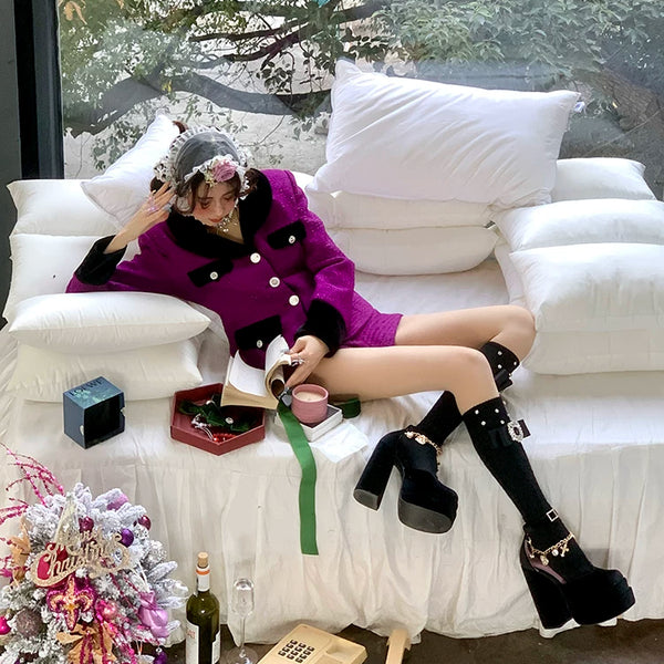 Fashion niche design handmade square rhinestone twist stacking socks versatile medium and high tube sweet beautiful women socks