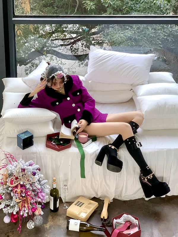 Fashion niche design handmade square rhinestone twist stacking socks versatile medium and high tube sweet beautiful women socks