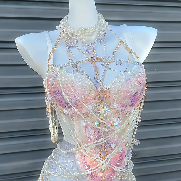 Pink and purple handmade mermaid princess scale bra water performance photography photo halloween cos costume