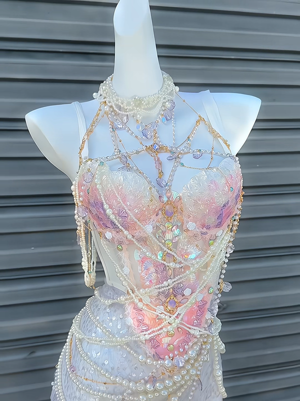 Pink and purple handmade mermaid princess scale bra water performance photography photo halloween cos costume
