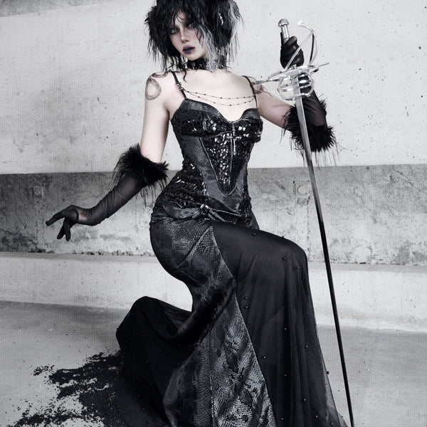 Original ◆ Snake eyes shadow snake pattern stretch gothic suspender dress dress mermaid dress christmas halloween dress