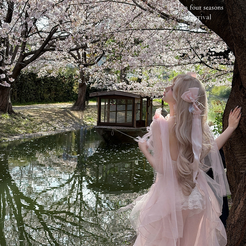 Pink off-the-shoulder bandeau dress - romantic french fairy princess dress