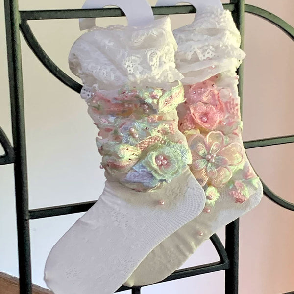 Fashion niche design lolita flower hollow lace knee socks calf socks ballet academy style