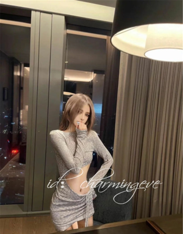 Spring New Sexy Slim Hollow Waist Niche Design Sense Foreign Style Long Sleeve Versatile Bottom Irregular Dress