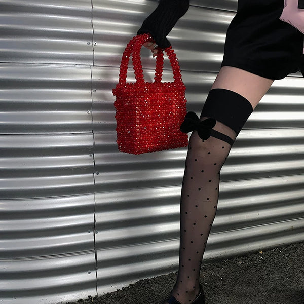 Fashion original niche design half barrel polka dot black stockings girl bow versatile bare leg socks artifact