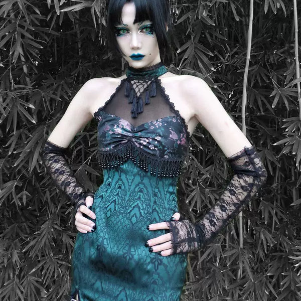 Sexy modified dress heavy industry cheongsam mesh slit dress christmas dress cos clothing