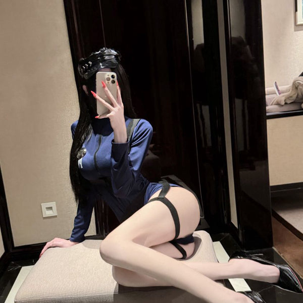 COS Halloween Temptation Sexy Hot Girl Wind Blue jumpsuit for women, slim fit and slimming, hip hugging jumpsuit shorts