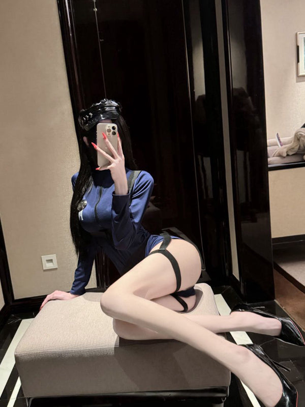 COS Halloween Temptation Sexy Hot Girl Wind Blue jumpsuit for women, slim fit and slimming, hip hugging jumpsuit shorts