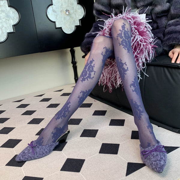 Heart's Choice~ French Light Luxury Romantic Purple Jacquard Pantyhose Femininity Mature Bottom Socks