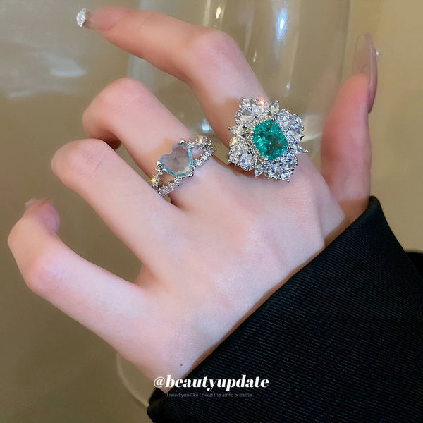 Heavy Industry Zircon Love Double layered Open Ring, Personalized, Light Luxury, Fashionable, Finger Ring, Elegant and High end Accessories
