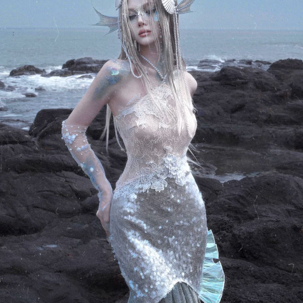 Mermaid Seaside Vacation Heavy Industry Sequins Polarized Fishtail Dress Christmas Dress Birthday Party Dress