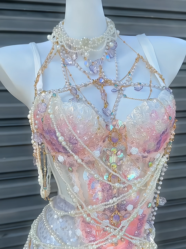 Pink and purple handmade mermaid princess scale bra water performance photography photo halloween cos costume