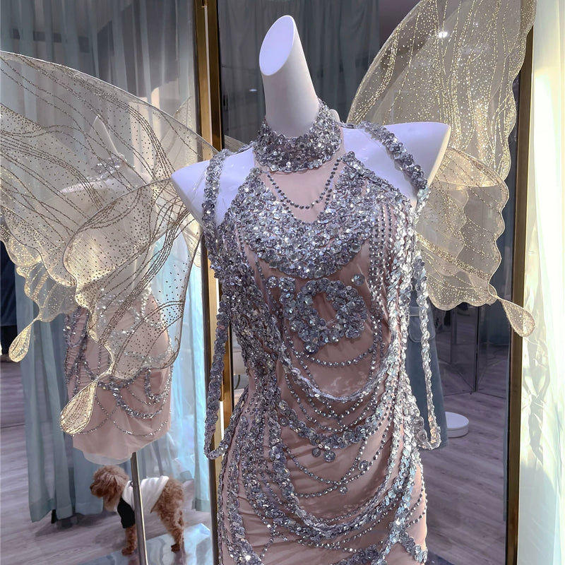 Handmade personalized rhinestone birthday elegant socialite halterbackless taylor swift same style dress