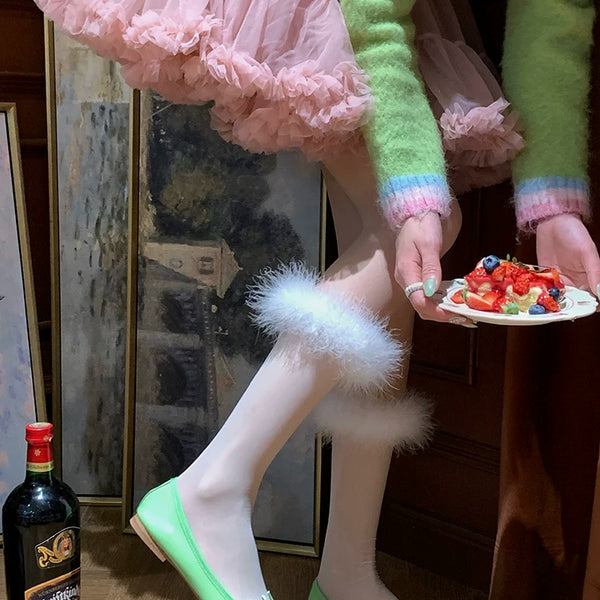 Fashion original design, spring short socks Spice girl fluffy socks medium tube socks Sweet girl college style white