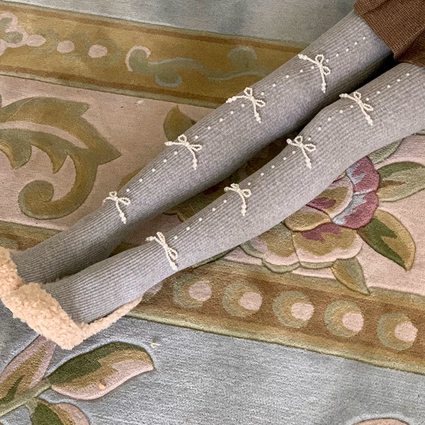 Fashion niche atmosphere, pearl bow, abdomen and hip lift, pressure to look thin, autumn and winter warm pantyhose women