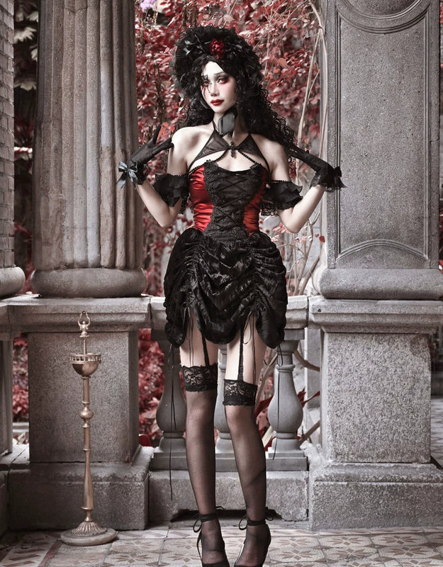 Duchess gothic spiderweb heavy industry court slimming strap dress christmas