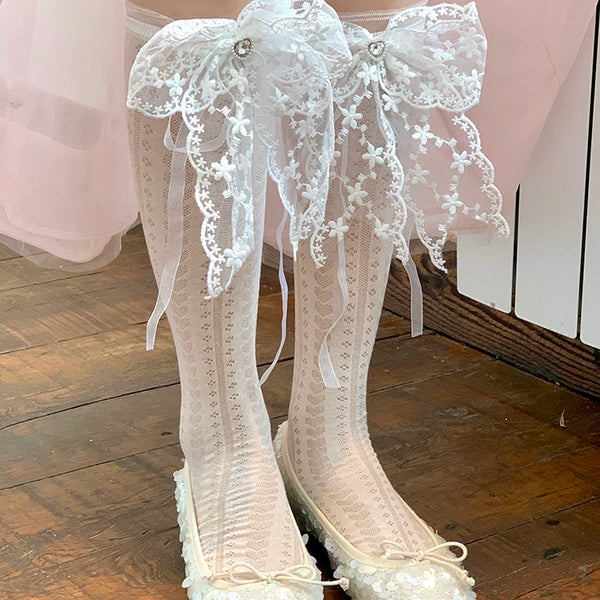 Fashion niche design big bow lace lolita medium tube socks lolita princess style Japanese jk socks