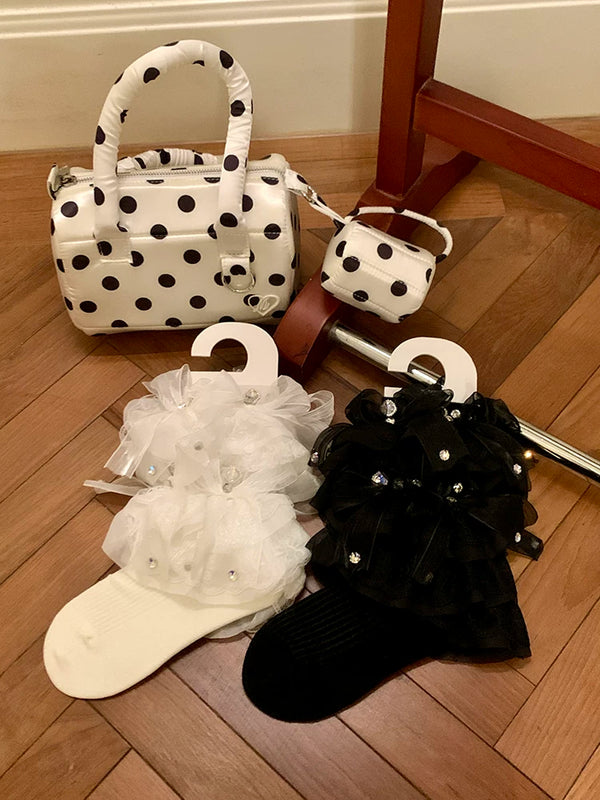 Fashion niche, design thin mesh lace diamond women's stacking socks cute medium tube socks student socks