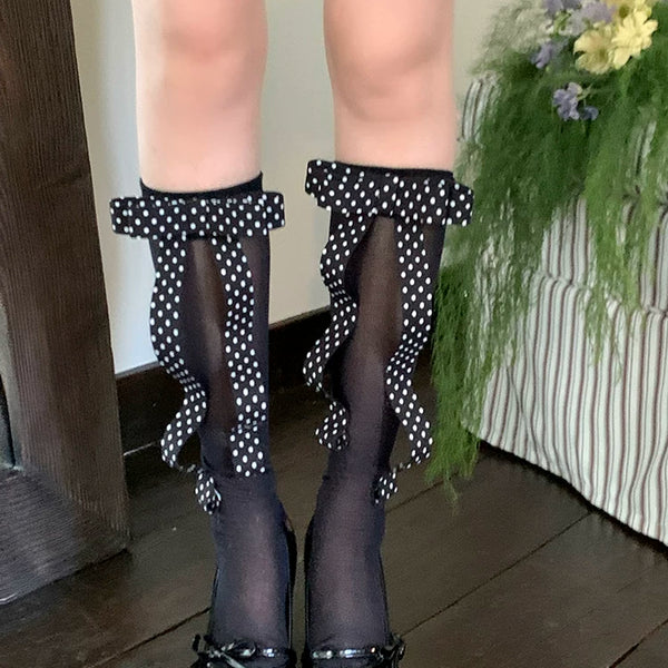 Fashion niche 3D three-dimensional polka dot bow breathable sweet ballet calf socks stockings