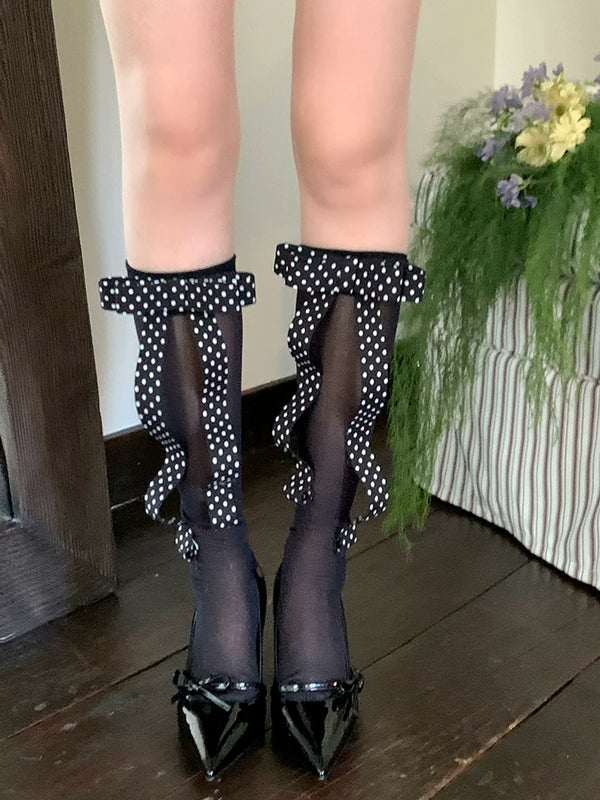 Fashion niche 3D three-dimensional polka dot bow breathable sweet ballet calf socks stockings