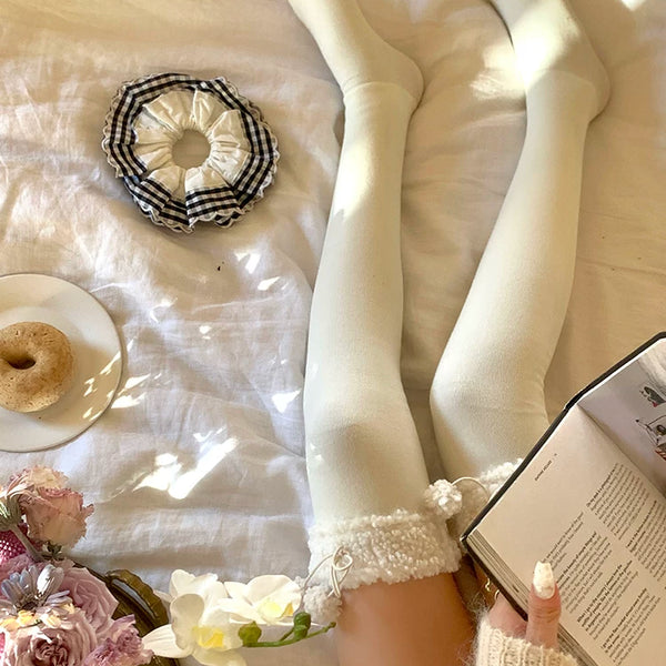 Fashion lamb wool socks autumn and winter plush jk knee thigh socks thickened warm cute hairball socks