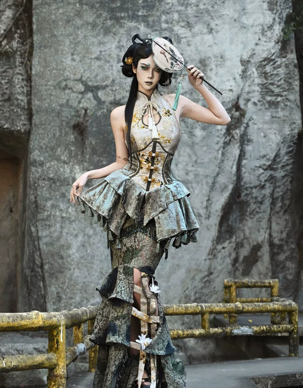 Spring Dragon Festival New Chinese-style disc buckle slim fish bone elastic waist girdle waist seal Christmas