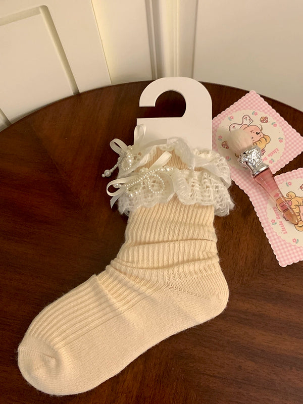 Fashion niche three-dimensional crystal bow socks women's red striped long tube jk lolita calf socks