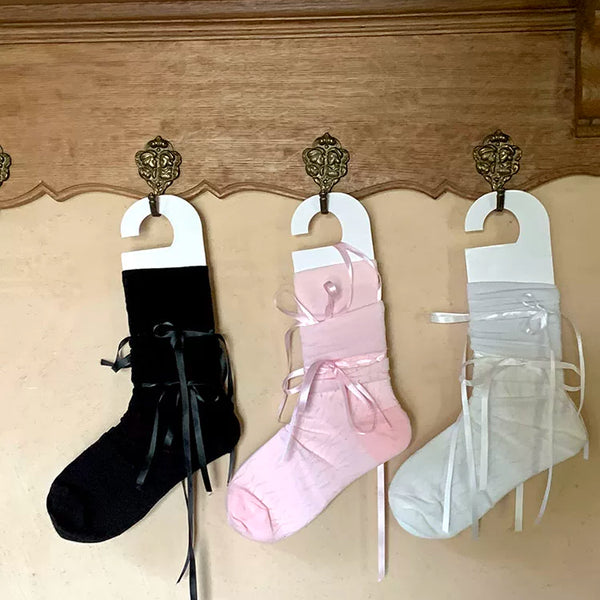 Fashion niche bow cross strap jk ballet white sweet leggings summer mary jean socks