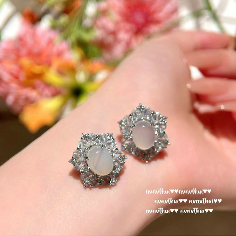 White Moonlight Litchi Frozen Jade Gemstone Bracelet Water Spirit Water Spirit White Jade Gemstone Agate Flower Ring New Chinese Style