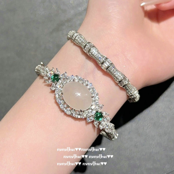 White Moonlight Litchi Frozen Jade Gemstone Bracelet Water Spirit Water Spirit White Jade Gemstone Agate Flower Ring New Chinese Style