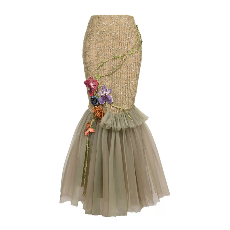 Spirit of the Forest, Elf Wind Forest Flower Mesh Fishtail Dress Dress Half Skirt Christmas