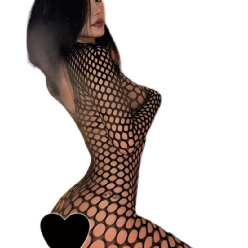 Spice Girls Versatile Sexy Ripped Pantyhose Hollow Crew Neck Temptation Backless Body Fishnet Romper Summer