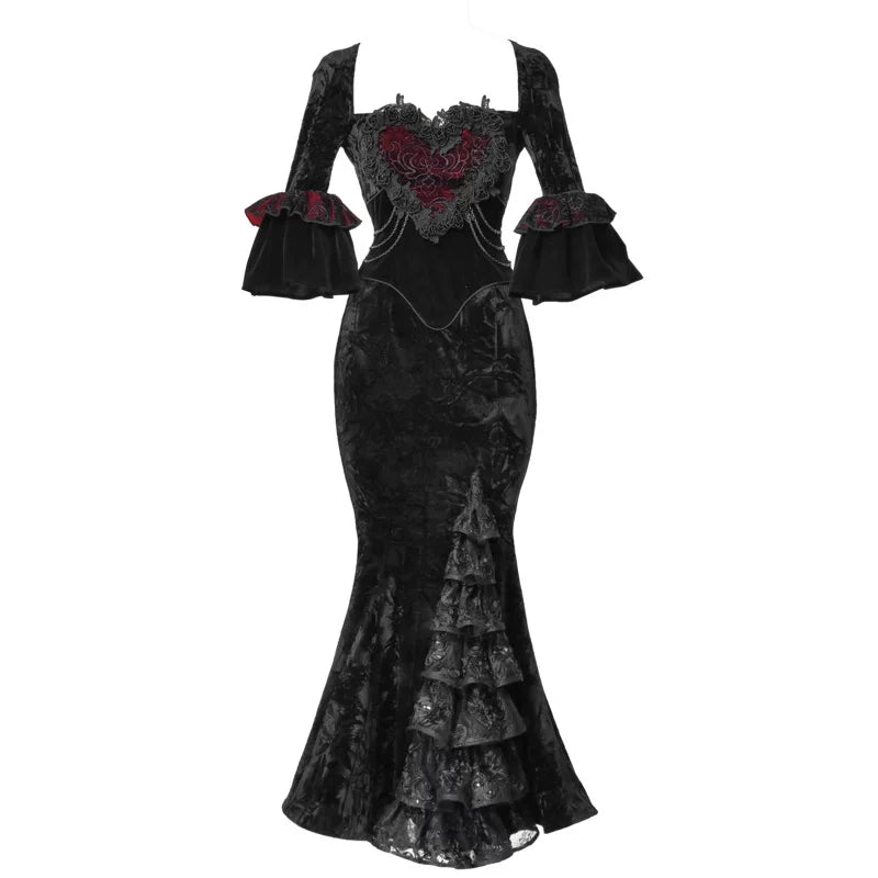 Gothic velvet bandeau dress mermaid skirt halloween retro maxi dress