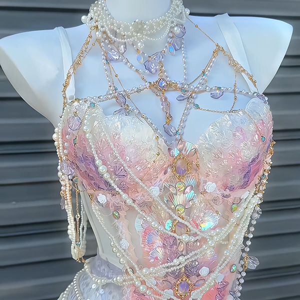 Pink and purple handmade mermaid princess scale bra water performance photography photo halloween cos costume