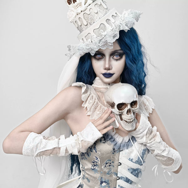 Original zombie bride white gothic skeleton lace transparent matching sleeves christmas