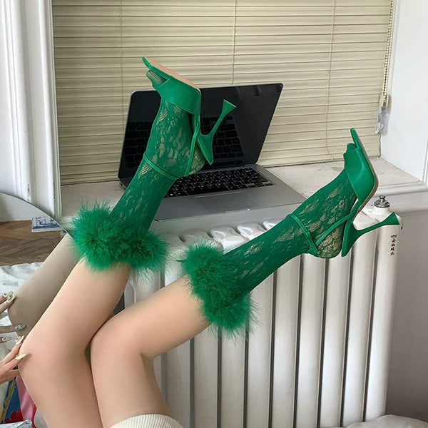 Fashion original niche design, autumn feather lace tube socks sexy Lolita college style stockings