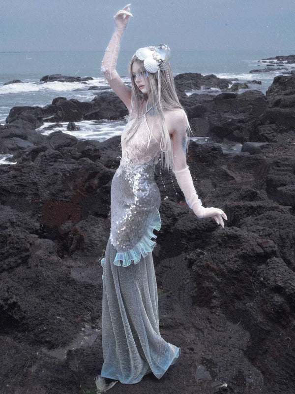 Mermaid Seaside Vacation Heavy Industry Sequins Polarized Fishtail Dress Christmas Dress Birthday Party Dress