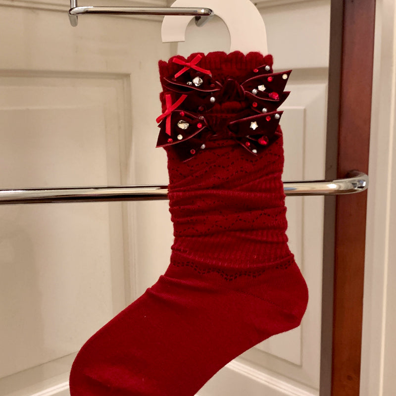 Fashion niche, design spring and summer thin bow jk socks milk white mesh rhinestone miu wind calf socks