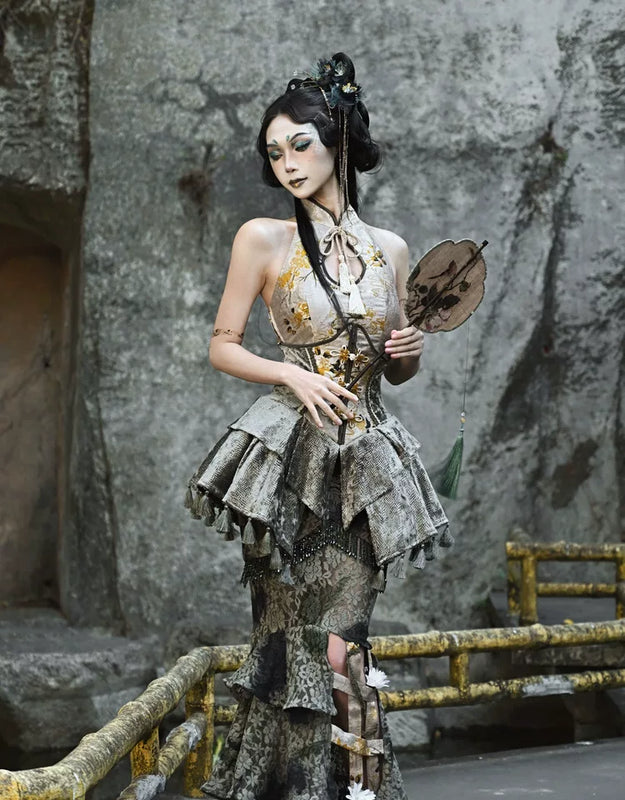 Spring Dragon Festival New Chinese-style disc buckle slim fish bone elastic waist girdle waist seal Christmas