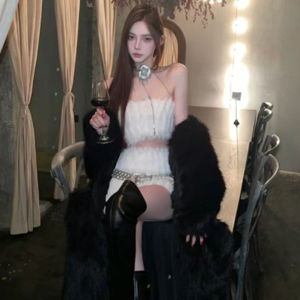 Pure desire hot girl sexy tube top vest short skirt fashion suit women's navel small man chest wrap hip skirt
