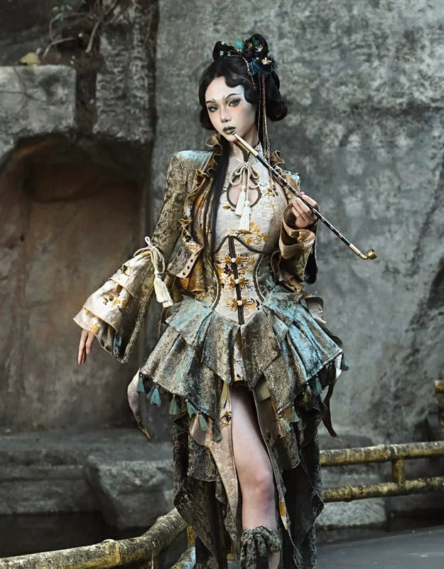 New chinoiserie button birdcage water drop collar cheongsam short tops christmas