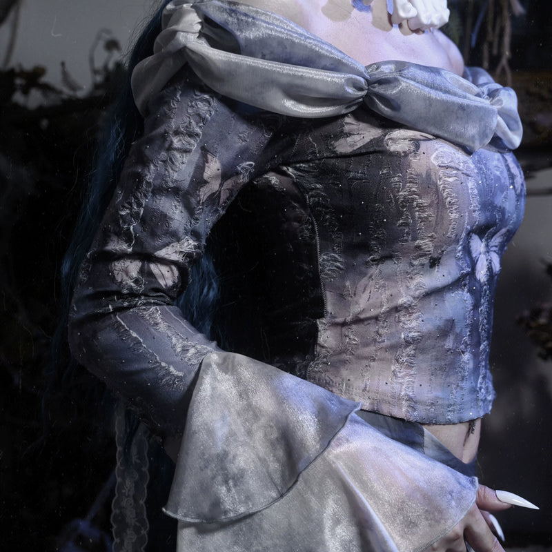 Gothic butterfly european style distressed off-the-shoulder top - perfect for christmas and halloween!