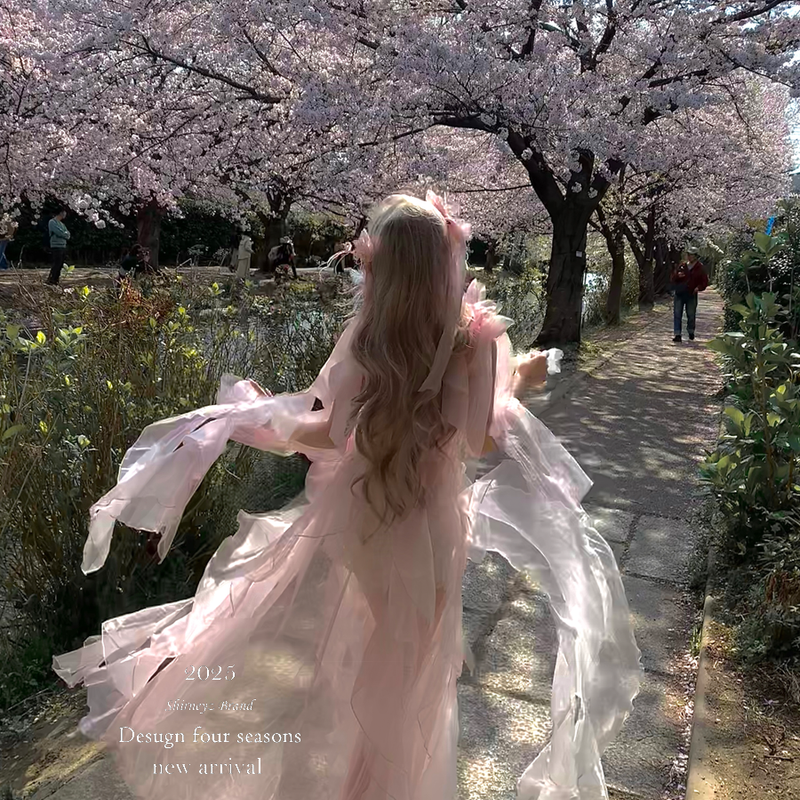 Pink off-the-shoulder bandeau dress - romantic french fairy princess dress